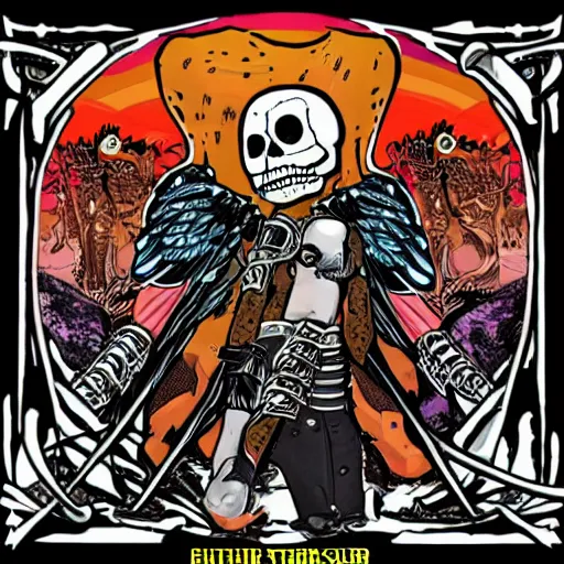 Image similar to skelethor themed punk album cover, album cover