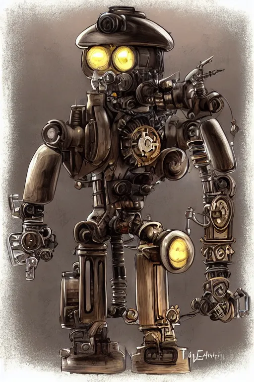 Image similar to character sheet of a steampunk robot, digital art by tyler edlin