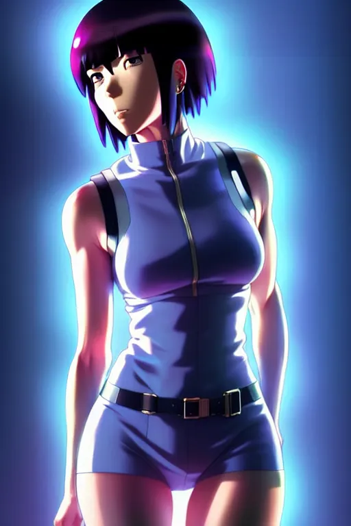 Image similar to a fullbody portrait of motoko kusanagi the major ghost in the shell : : stand alone complex, under repairs, maintenance : : by ilya kuvshinov, rossdraws, artgerm, sola digital arts, anti aliasing, raytracing : :