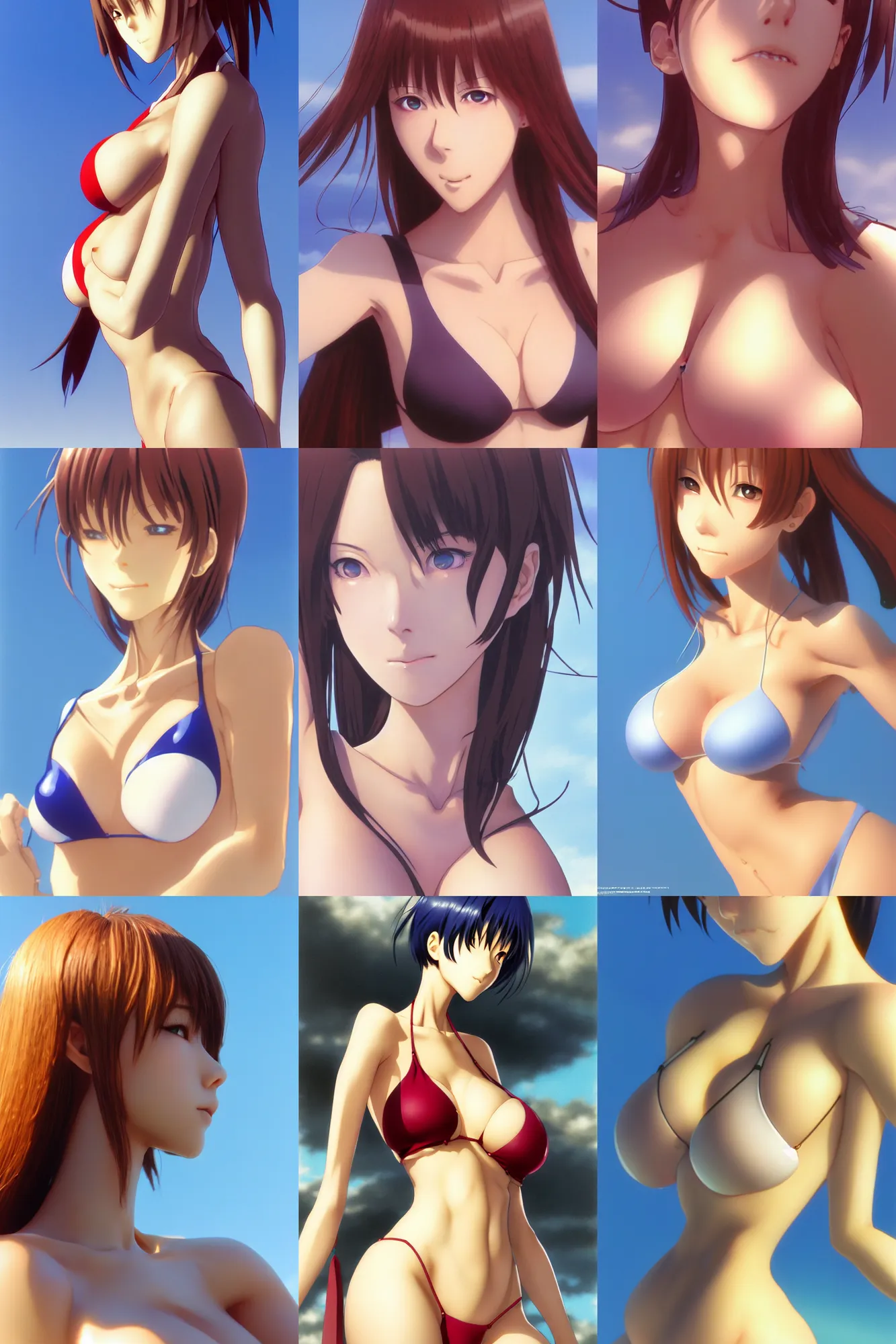 Prompt: close - up, accurately shaped face, volumetric light, posing in bikini. by takashi takeuchi, yoshiyuki sadamoto, amagaitaro, makoto shinkai, krenz cushart, asao urata, pixiv. 9 0 s