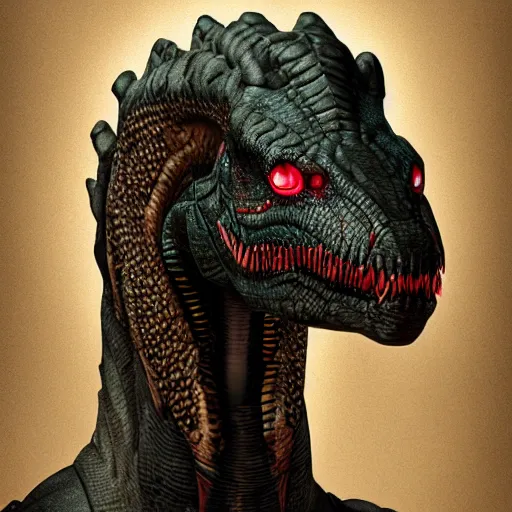 Image similar to cyborg dinosaur portrait, artstation