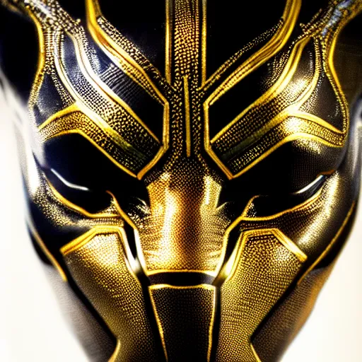 Image similar to a close up photo of a detailed golden statue of Black Panther, epic, 8K,