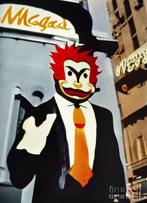 Prompt: vintage mcdonald's commercial depicting guy fieri wearing a tuxedo, by saul leiter