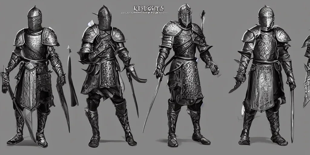 Prompt: medieval knights full body character sheet, beautiful intricate concept art by senior character artist, trending on artstation