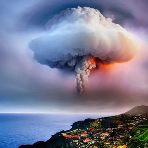 Prompt: madeira island nuked by a nuclear bomb, cloud shroom, cinematic shot, realistic, hdr, color, wide shot