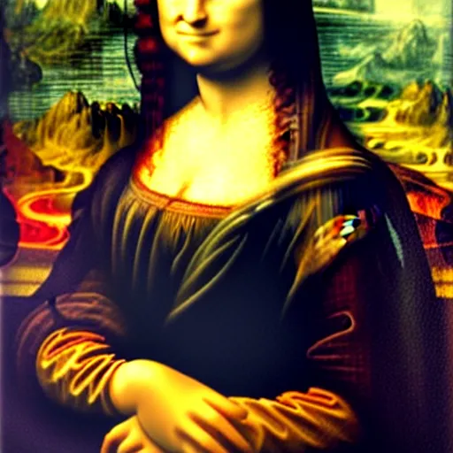 Image similar to mona lisa smoking a cigarette