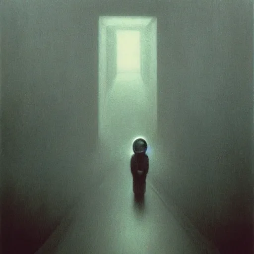 Image similar to Eerie commuter ghost. Zdzisaw Beksinski.