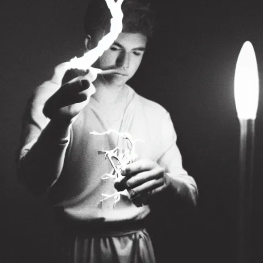 Prompt: 'a handsome young light sorcerer casting a healing spell, photorealistic 35mm'