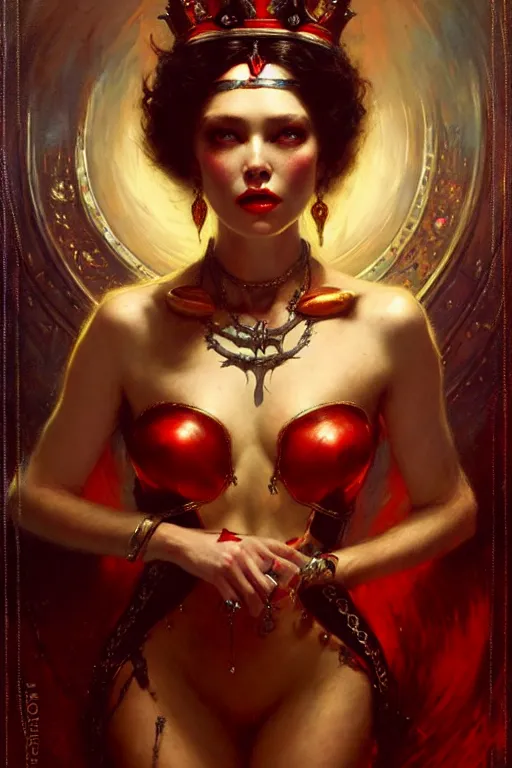 Image similar to the queen of hearts by gaston bussiere, bayard wu, greg rutkowski, giger, maxim verehin