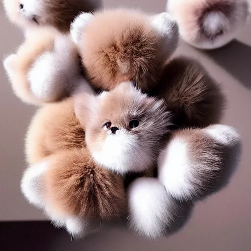 Prompt: photo of cute puffballs that look like cat heads