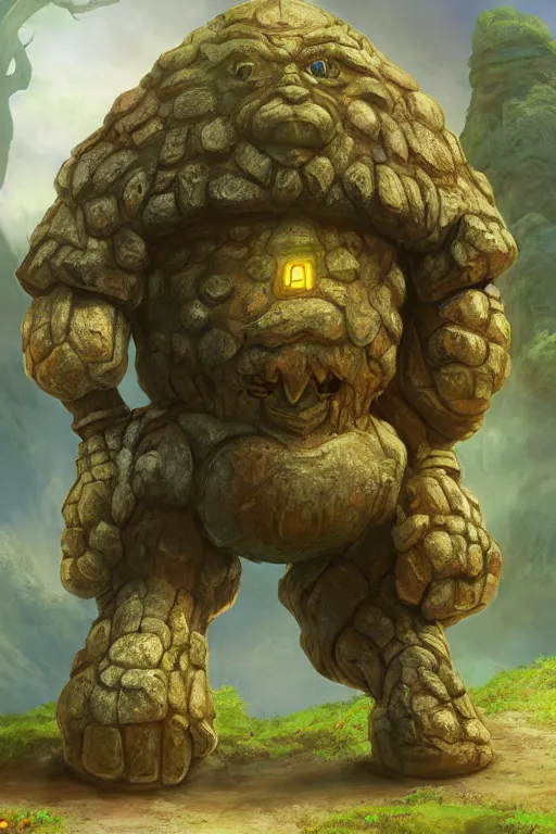 Image similar to zelda fantasy art giant golem troll wood rock greeble gemstone, global illumination ray tracing hdr fanart arstation by sung choi and eric pfeiffer and gabriel garza and casper konefal