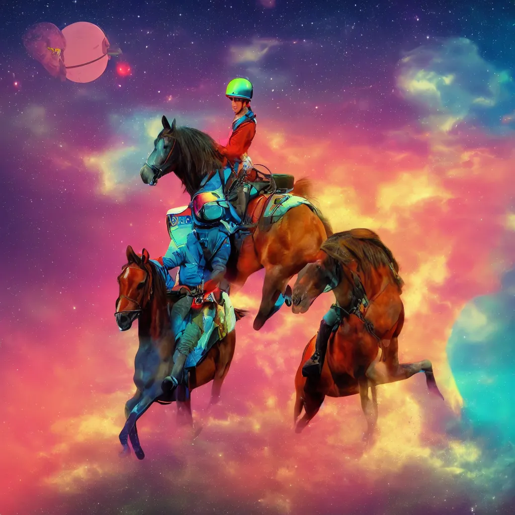 Image similar to a horse riding on an astronaut. synthwave digital art