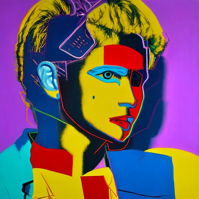 Image similar to a beautiful painting cyberpunk jibaro, by andy warhol realistic oil painting