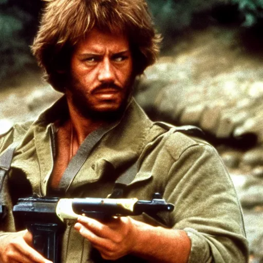 Image similar to A still of Garfield in Rambo First Blood (1982)