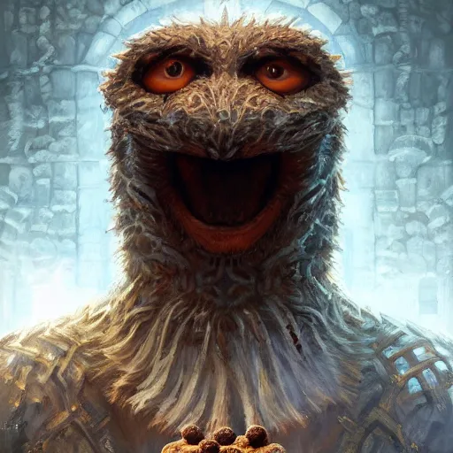 Image similar to a portrait of the cookie monster as a wizard, upper half portrait, urban motifs, intricate, elegant, highly detailed, digital painting, trending on artstation, concept art, smooth sharp focus, illustration, art by artgerm and greg rutkowski