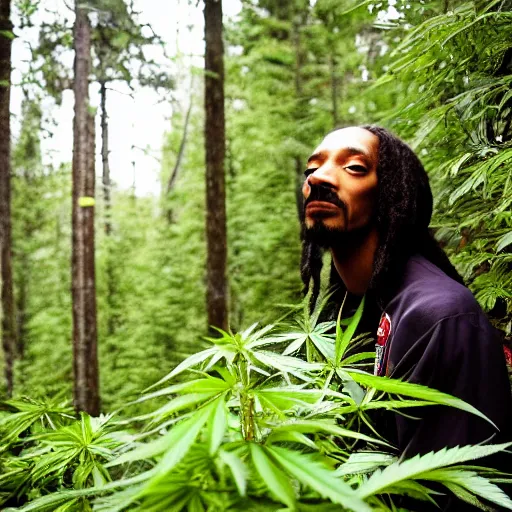 Prompt: a very high Snoop dog in his natural habitat of a marijuana forest, award winning nature photography