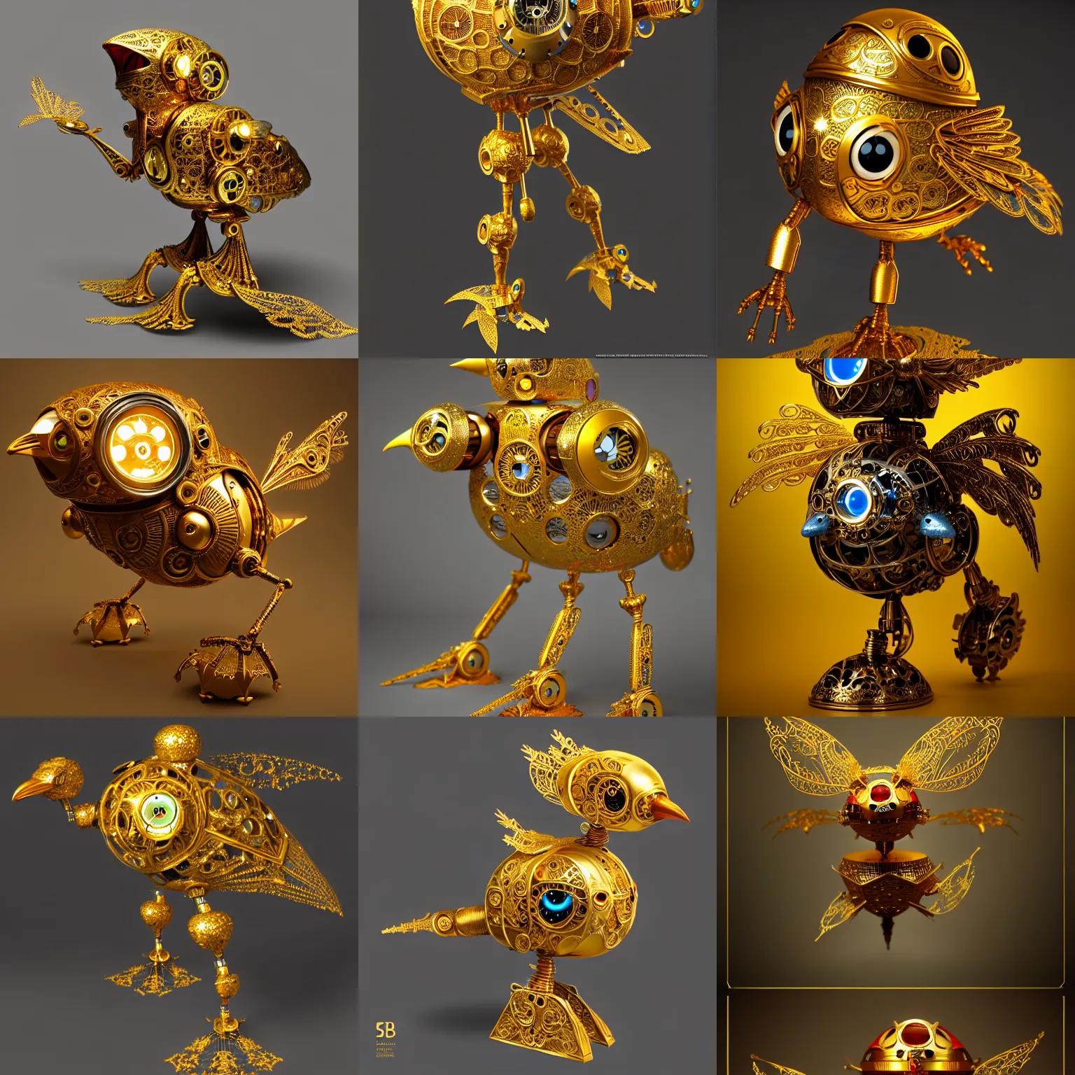 Prompt: hollow gold filigree bird robot, with a bright gem inside it. visible clockwork, bright internal light, flying, detailed 8 k, kaladesh, fantasy, award - winning photography trending on artstation, cgsociety, deviantart