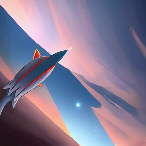 Image similar to rocket launching into the sky, sunrise, rocketship, wispy clouds, pixiv, concept art