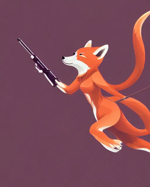 Image similar to a beautiful, dynamic illustration of an anthropomorphic fox woman shooting her winchester rifle while running. art by gauthier leblanc, kazuya takahashi, huifeng huang, trending on artstation, award - winning, perfect composition, motion blur.