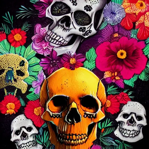 Image similar to skulls : : 3 flowers : : 2 explosions : : 8 k