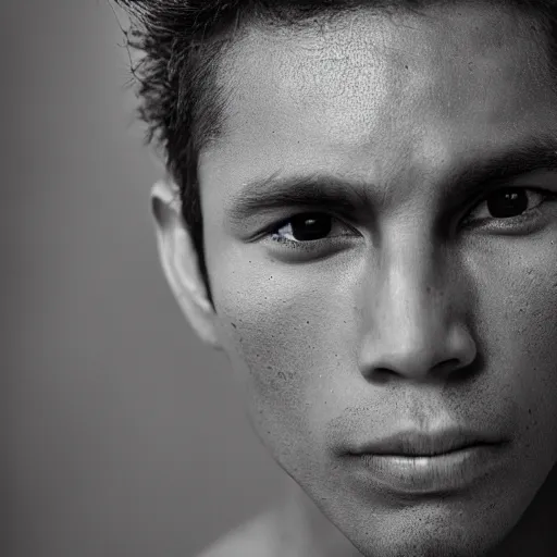 Image similar to color portrait of a very handsome peruvian male model by emmanuel lubezki