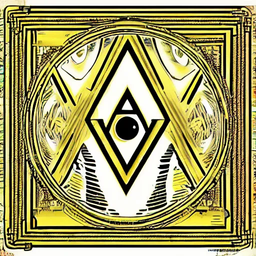 Prompt: 'all seeing eye, gold, pyramid, mysterious swirlilng gas'