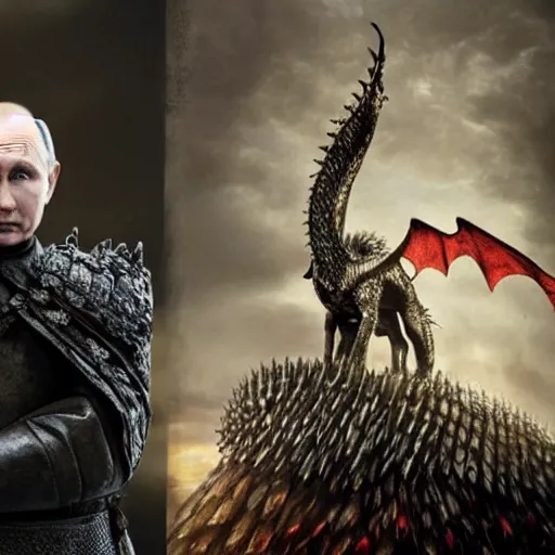 Prompt: Photo of Vladimir Putin as King of the Dragons from Game of Thrones, photorealism,