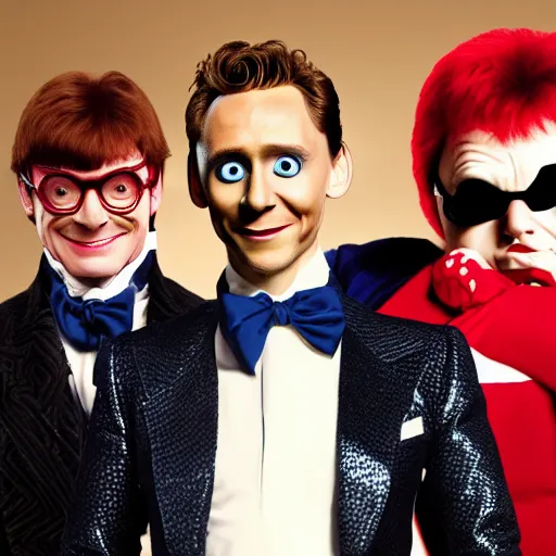 Image similar to professional photograph of tom hiddleston as austin powers