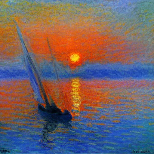 Prompt: sailboat at sunset painting by Monet