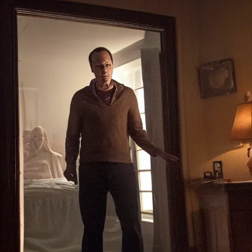 Prompt: a screen still of phil spencer in a horror scene from the movie the conjuring