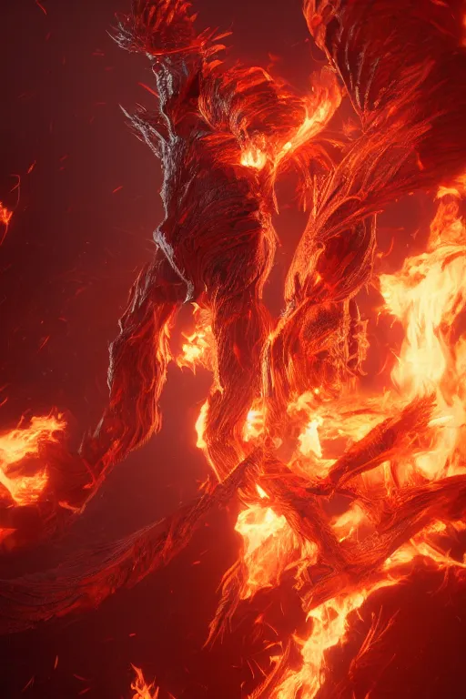 Image similar to fire wielding elemental being, character concept, hyper detailed, fractal, ray tracing, 4k