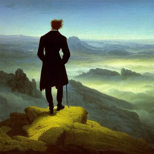 Image similar to Wanderer above the Sea of Fog by Caspar David Friedrich