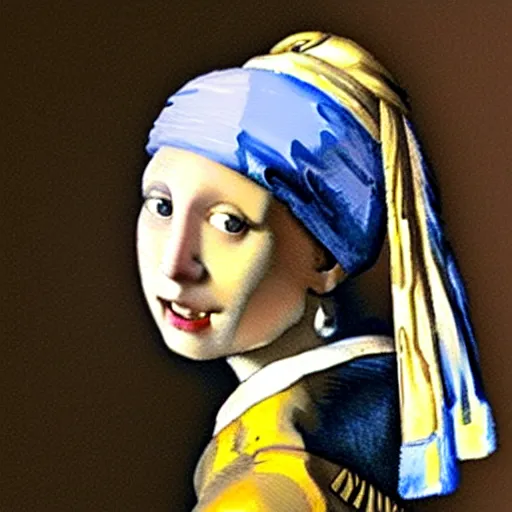 Prompt: oil in canvas of a cat with a pearl earring by johannes vermeer, masterpiece