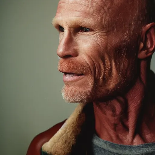 Image similar to Taxidermied of Ed Harris, studio lighting, F 1.4 Kodak Portra