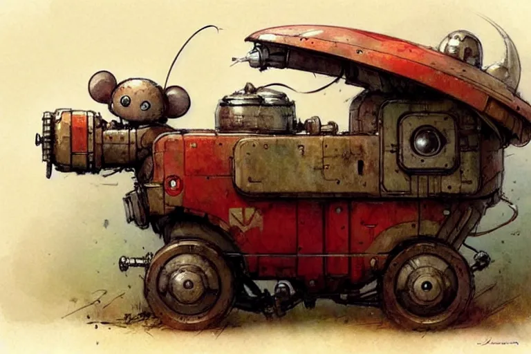 Prompt: adventurer ( ( ( ( ( 1 9 5 0 s retro future robot mouse mecha wagon house. muted colors. ) ) ) ) ) by jean baptiste monge!!!!!!!!!!!!!!!!!!!!!!!!! chrome red