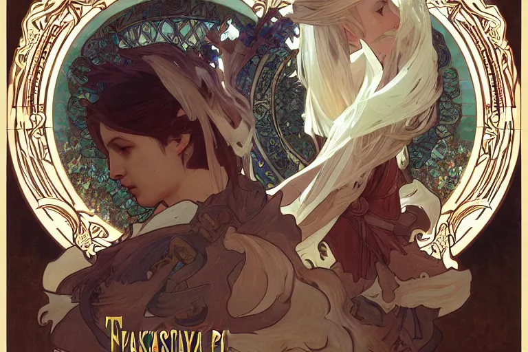 Image similar to Final Fantasy Tactics Movie Poster, by Alphonse Mucha + Greg Rutkowski, highly detailed, digital painting, dim lighting, trending on artstation, Action, War, Dragon, Wiegraf, Violent, very detailed, smooth, sharp focus, 8k, Wide Angle