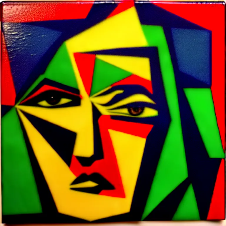 Prompt: i stare into a reflection of my time expiring. emergence of desperate faces. fauvism, pyramids of hyperspace. as a fancy square ceramic tile