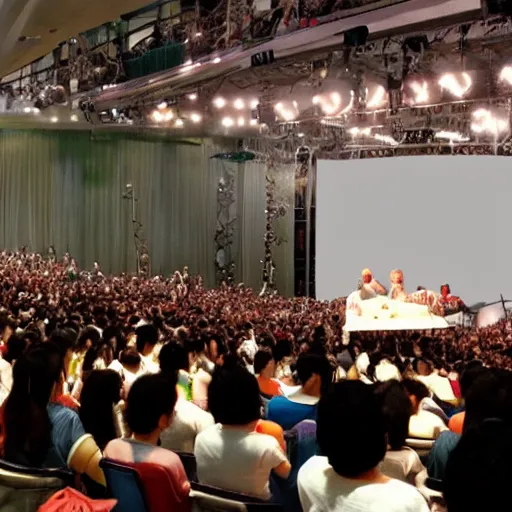 Prompt: interpreter working in front of huge audience, studio Ghibli