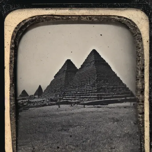 Prompt: tintype photo, upside down pyramids