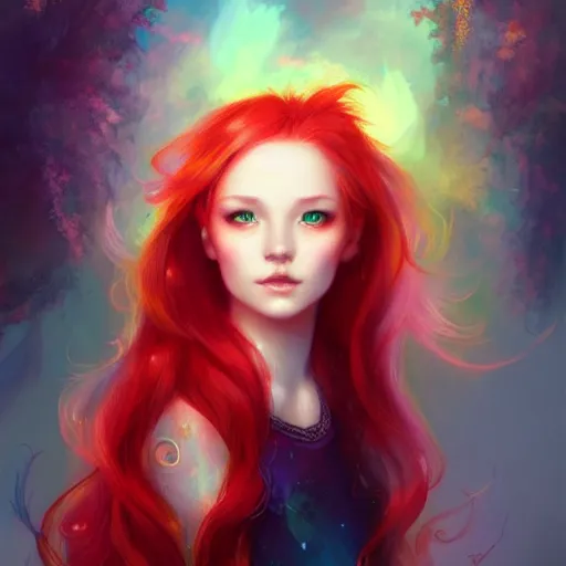 Prompt: colorful and Festive Captivating Fairy teenager with red hair, atmospheric lighting, painted, intricate, highly detailed by Charlie Bowater