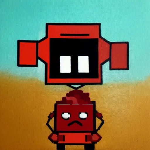 Image similar to super meat boy, oil painting