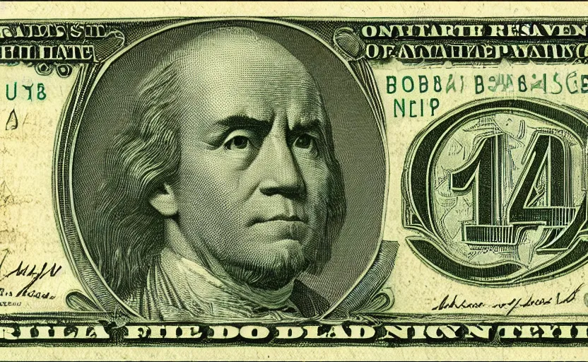 Image similar to rectangular photograph of four dollar u. s. currency note featuring bob ross