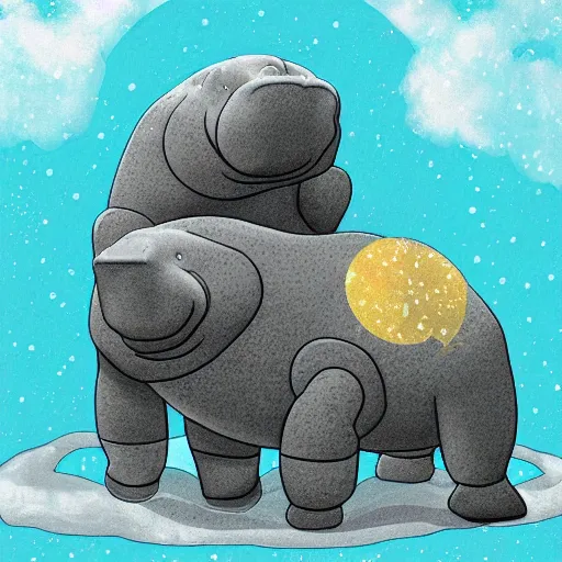 Prompt: hue manatee, cloud noon, melatonin valhalla, digital art