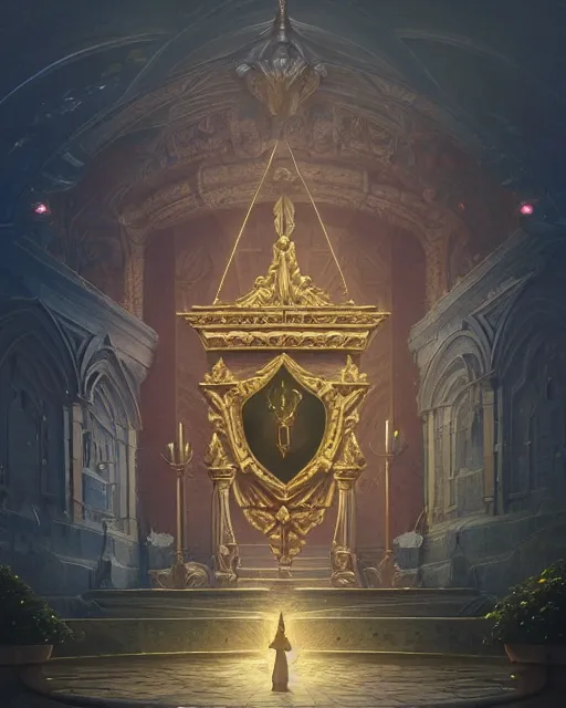 Image similar to highly detailed surreal vfx portrait of a blessed shield in a majestic castle by golden tree, stephen bliss, unreal engine, greg rutkowski, loish, rhads, beeple, makoto shinkai and lois van baarle, ilya kuvshinov, rossdraws, tom bagshaw, alphonse mucha, global illumination, detailed and intricate environment