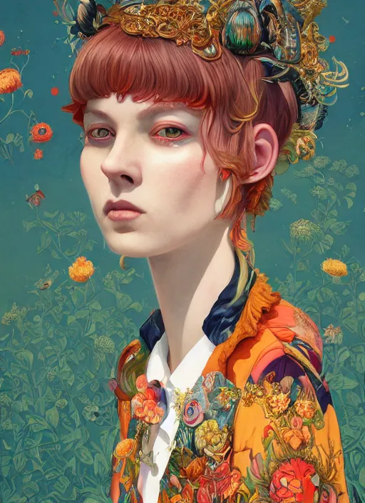 Image similar to fashion portrait :: by Martine Johanna and Simon Stålenhag and Chie Yoshii and Casey Weldon and Guillermo del toro :: ornate, dynamic, particulate, rich colors, intricate, elegant, highly detailed, centered, artstation, smooth, sharp focus, octane render, 3d