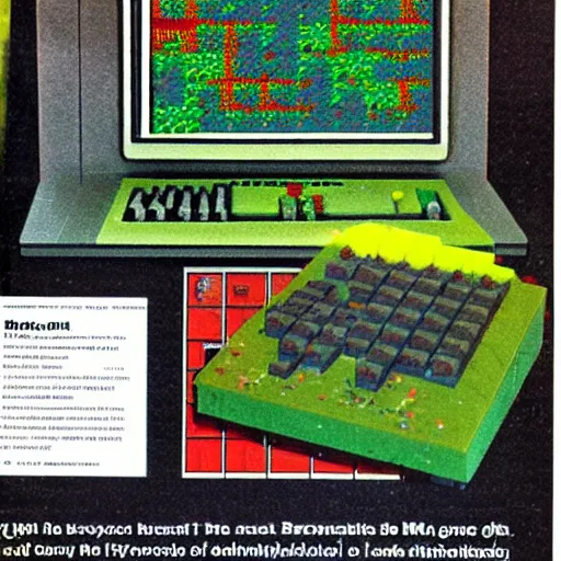 Prompt: Minecraft as a game for ZX Spectrum, photo from 1984 gaming magazine