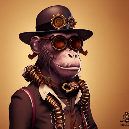 Image similar to steampunk monkey, portrait, concept art, rim light, octane render, anime, moebius, highly detailed