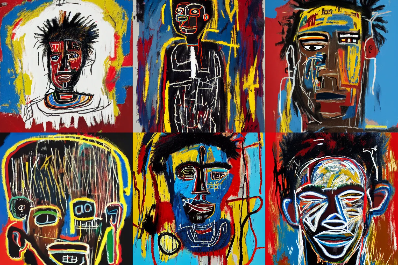 Image similar to extremely highly detailed hi-res majestic head and shoulders painting of a strong black african man by jean-michel basquiat, , 4k insanely detailed and intricate