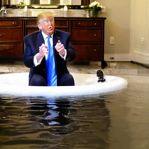 Prompt: donald trump taking a bubble bath surrounded by black men