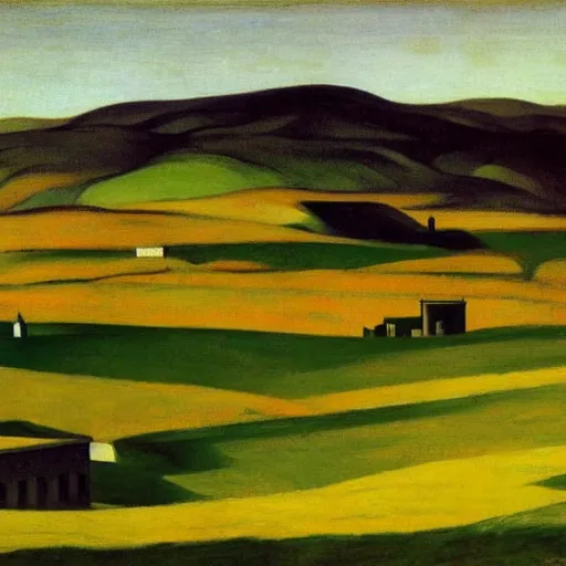 Prompt: landscape of donegal ireland, by edward hopper and giorgio de chirico